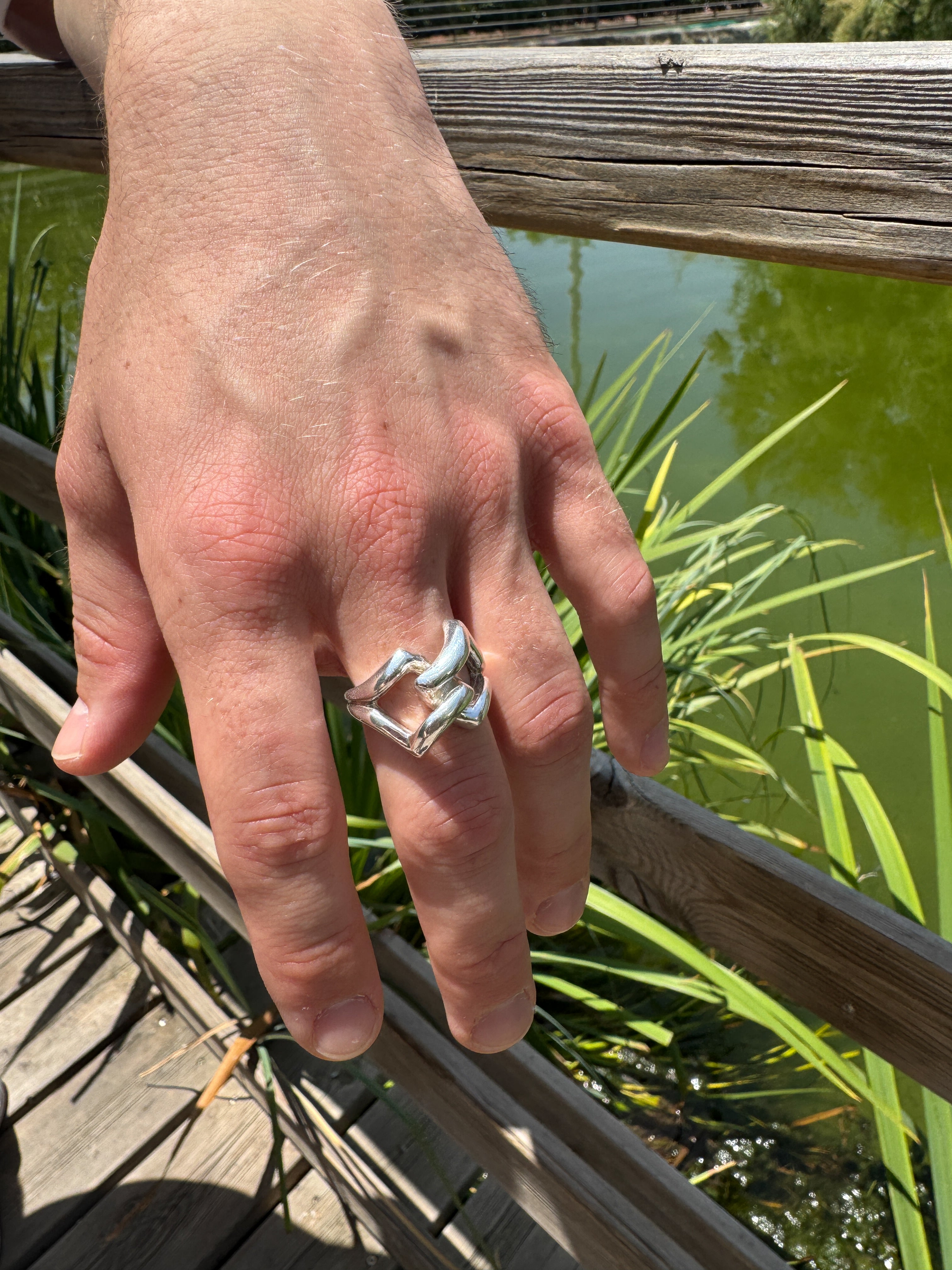 Gruby łańcuch srebrny pierścionek