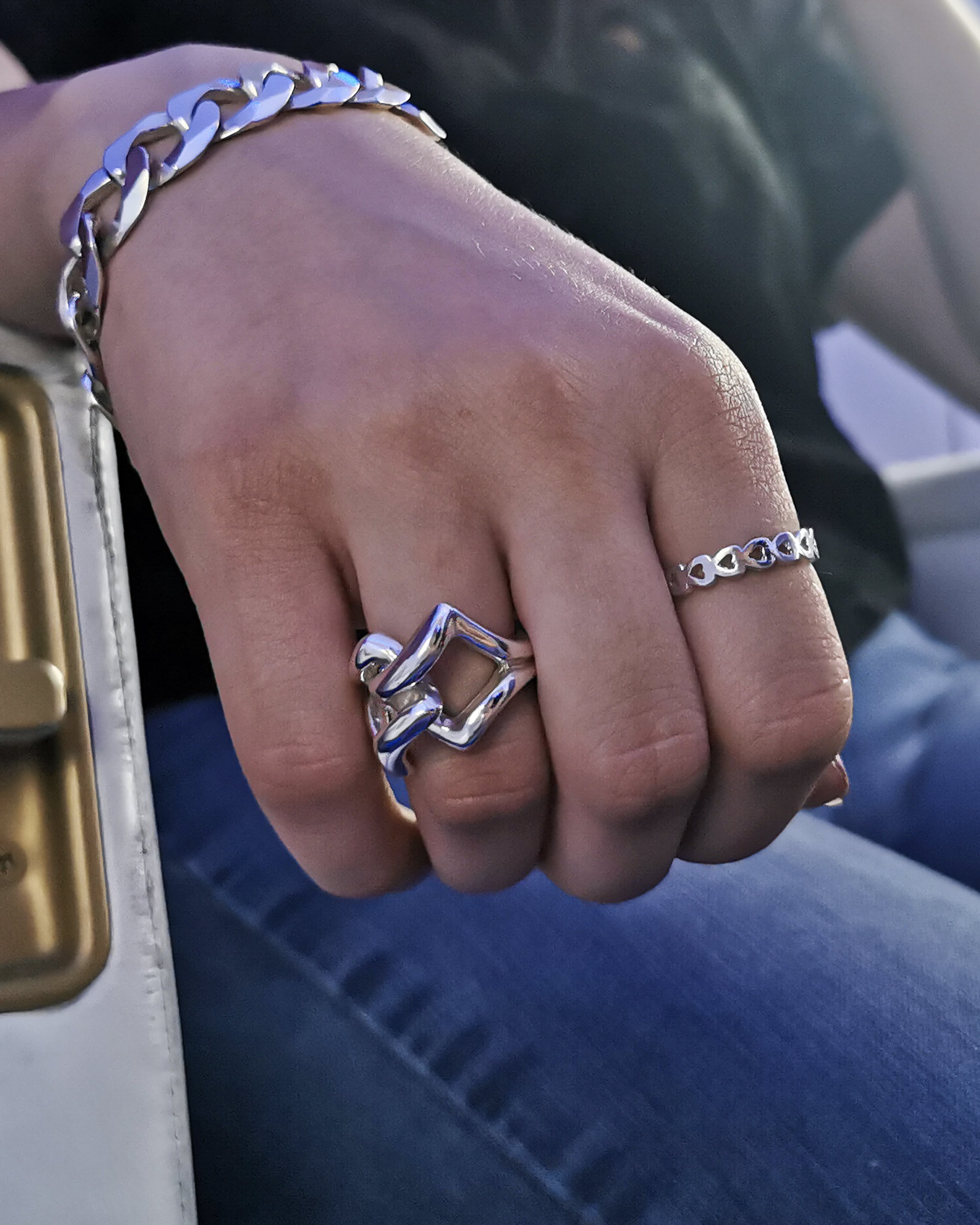 Gruby łańcuch srebrny pierścionek