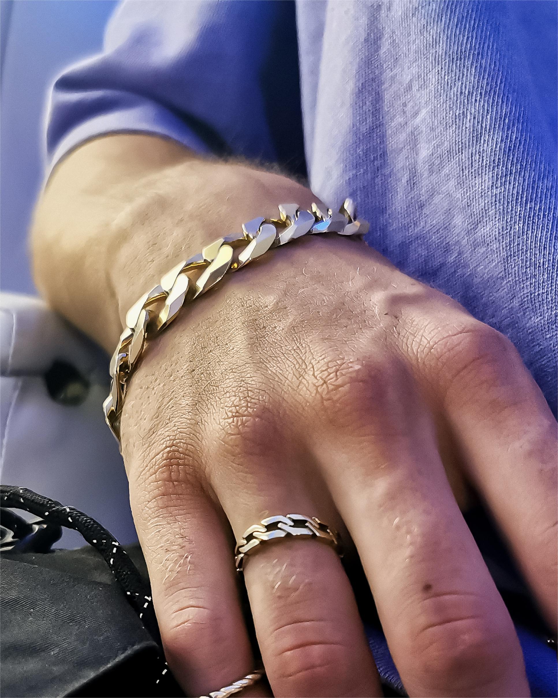 Pozłacana bransoletka pancerka srobro 925 - 14 mm